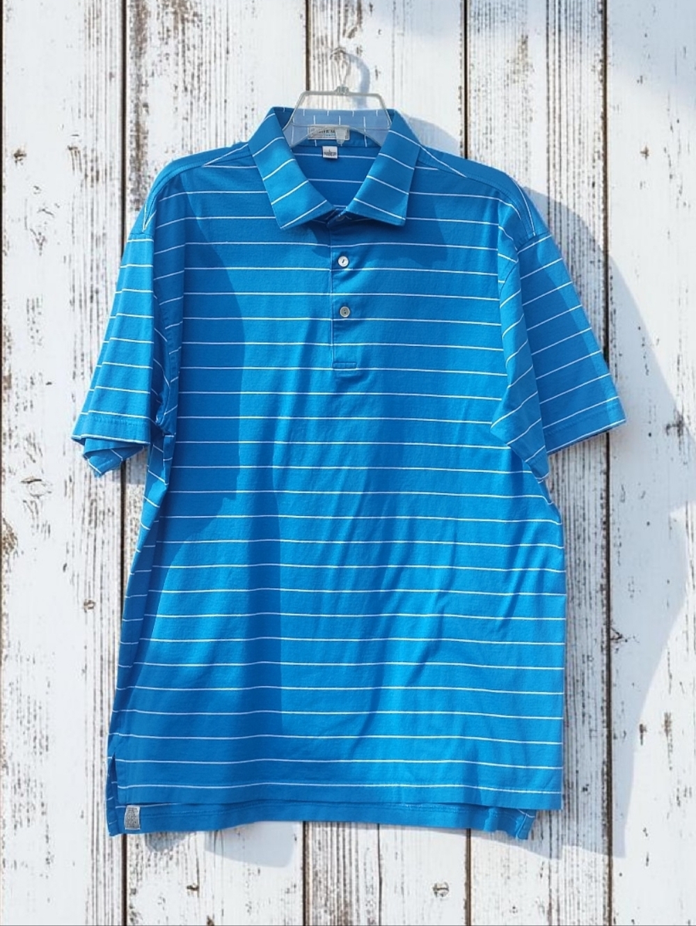 Peter Millar Tour Fit Blue White Striped Polo Men's Size L Like New Flawless